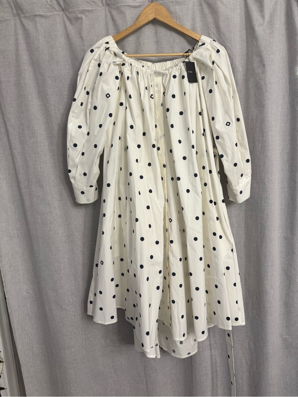 Maje White Off-Shoulder Polka Dot Tie-Waist Dress - Picture 7 of 7